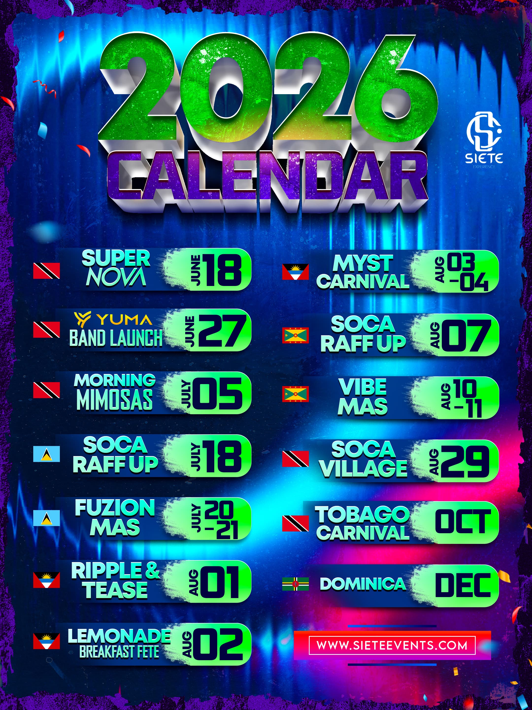 Siete Events 2026 calendar of events